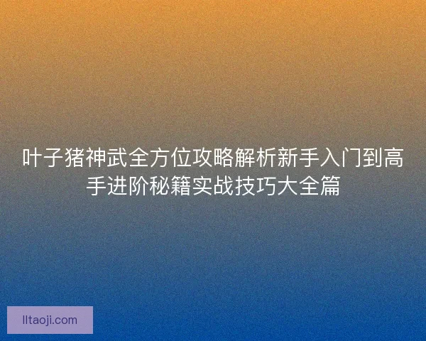 叶子猪神武全方位攻略解析新手入门到高手进阶秘籍实战技巧大全篇